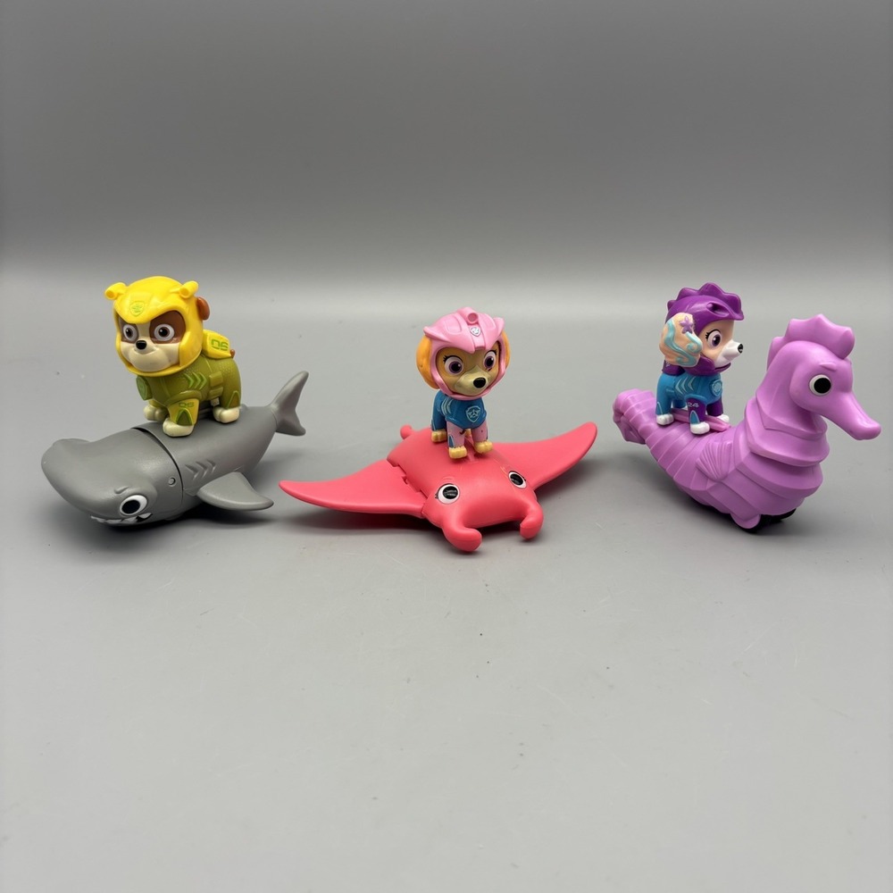Paw Patrol Aqua Pups Rare Set Of 3 Figures Lot Coral Rubble And Skye